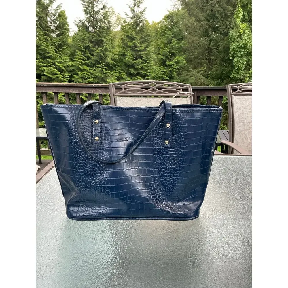 Bebe Navy Croc Embossed Large Tote Bag